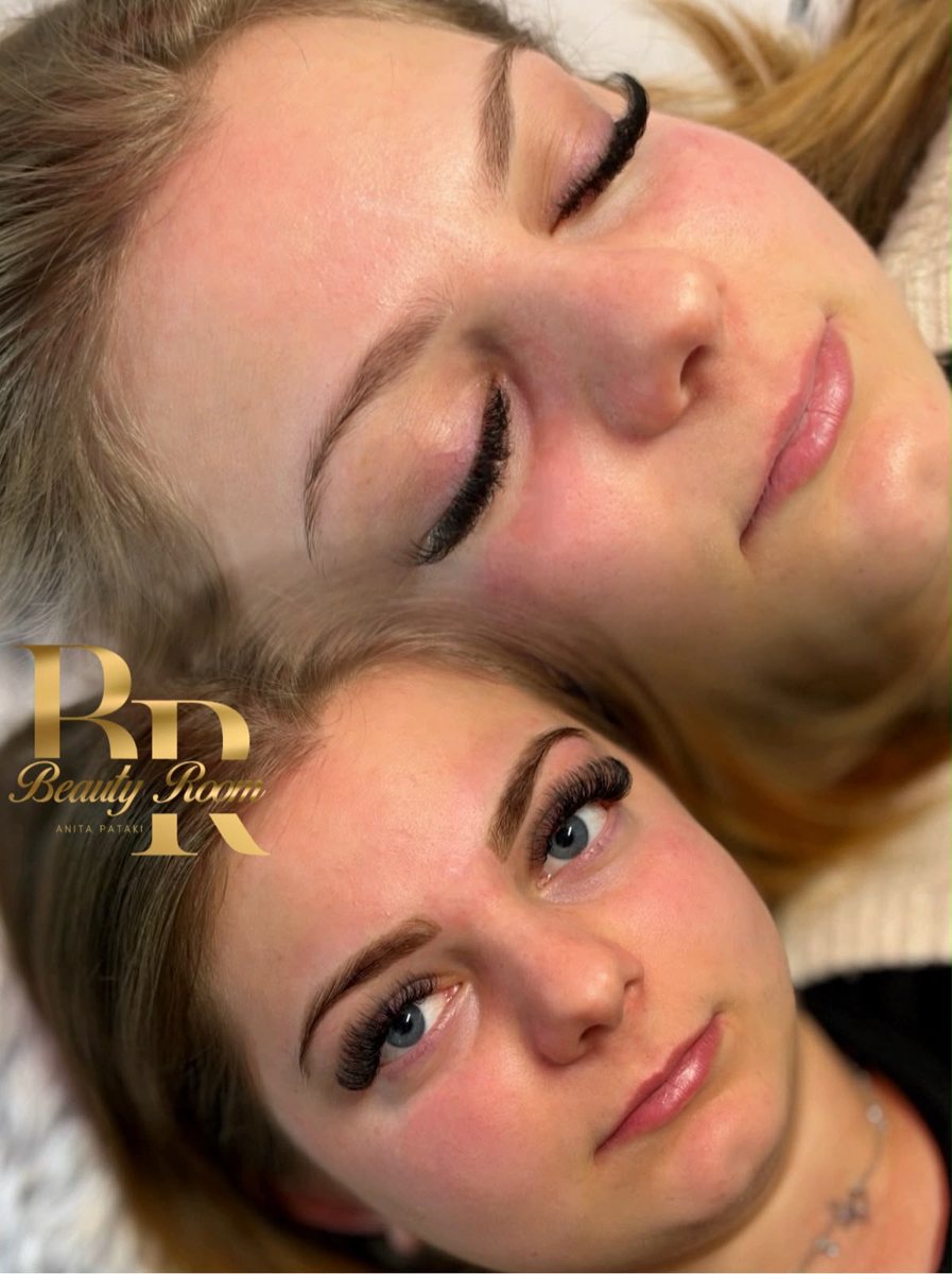 Volumewimpers met open en gesloten ogen en Henna Brows 